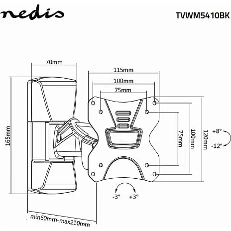 Nedis Tv Vægbeslag Fuldt Bevægeligt 13-26" 30 Kg Sølv/Sort 17 Nedis Tv Vægbeslag Fuldt Bevægeligt 13-26" 30 Kg Sølv/Sort - Billede 15