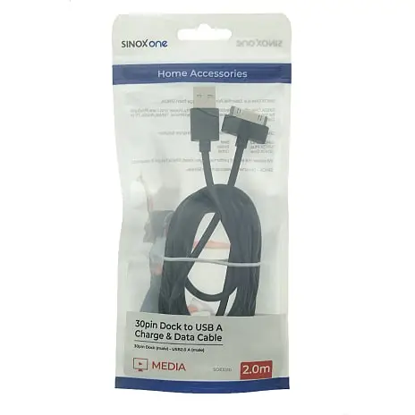 Sinox One Apple 30-pin Kabel 2 Meter - Sort 3 Sinox One Apple 30-pin Kabel 2 Meter - Sort