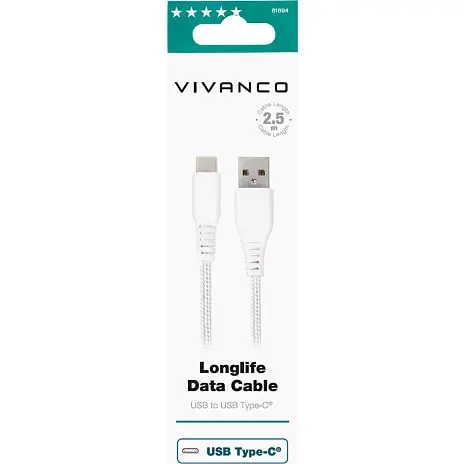 Vivanco Longlife USB-C/-A 2.0 Kabel 2,5 M - Hvid 3 Vivanco Longlife USB-C/-A 2.0 Kabel 2,5 M - Hvid