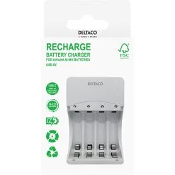 DeltacoBat Deltaco Batterioplader Til 4 AA/AAA Genopladelige Batterier -Husholdning butik 51a4ebfc5d5b64de3056d135b3340cad