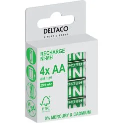 Deltaco 4-pak AA 2300mAh Genopladelige Batterier