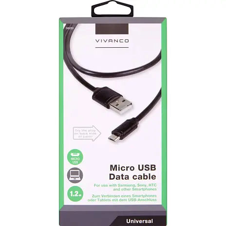 Vivanco USB Til Micro USB 1.2m - Sort 3 Vivanco USB Til Micro USB 1.2m - Sort