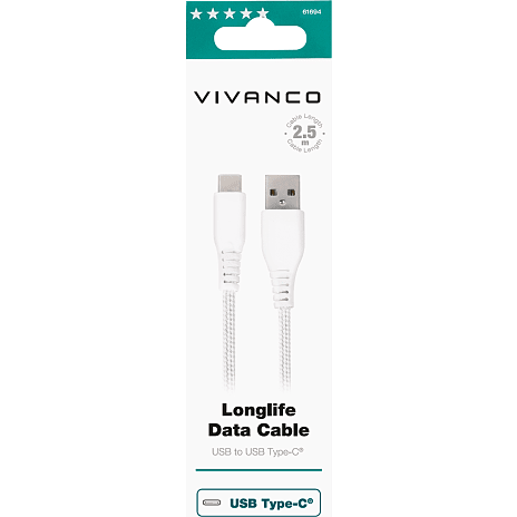 Vivanco Longlife USB-C/-A 2.0 Kabel 2,5 M - Hvid 5 Vivanco Longlife USB-C/-A 2.0 Kabel 2,5 M - Hvid - Billede 3
