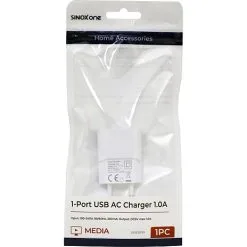 Sinox One 230V USB A Oplader. 1,0A. Hvid