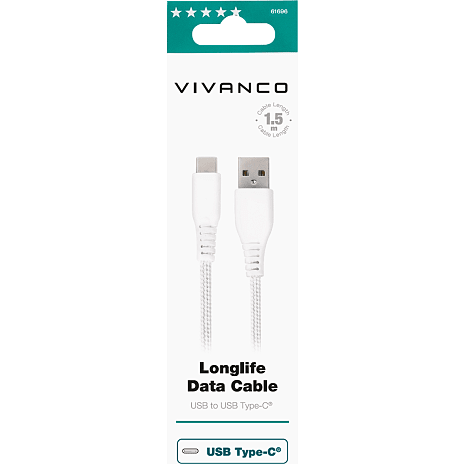 Vivanco Longlife USB-C/-A 2.0 Kabel 1,5 M - Hvid 4 Vivanco Longlife USB-C/-A 2.0 Kabel 1,5 M - Hvid - Billede 2