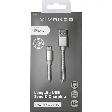 Vivanco Longlife Lightning-kabel - Sølv 4 Vivanco Longlife Lightning-kabel - Sølv - Billede 2