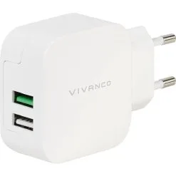 Vivanco 2 X USB-hjemmeoplader 3.4A (2.4A+1A) - Hvid