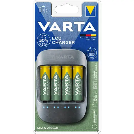 Varta Eco Batterioplader Inkl. 4 AA 2100mAh Genopladelige Batterier 3 Varta Eco Batterioplader Inkl. 4 AA 2100mAh Genopladelige Batterier